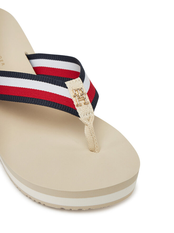 Tommy Hilfiger Джапанки Tommy Hilfiger Th Corporate Wedge Beach Sandal FW0FW08520 Бежов