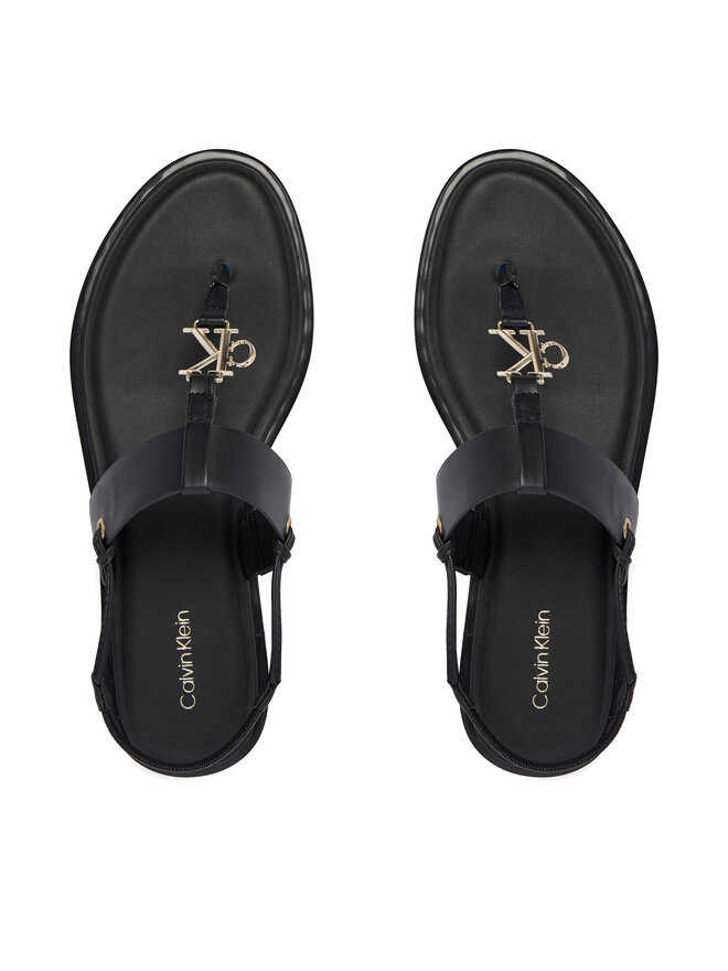 Calvin Klein Sandalen Calvin Klein Round Flat Sndl Thong Lth Hdw HW0HW02926 Schwarz