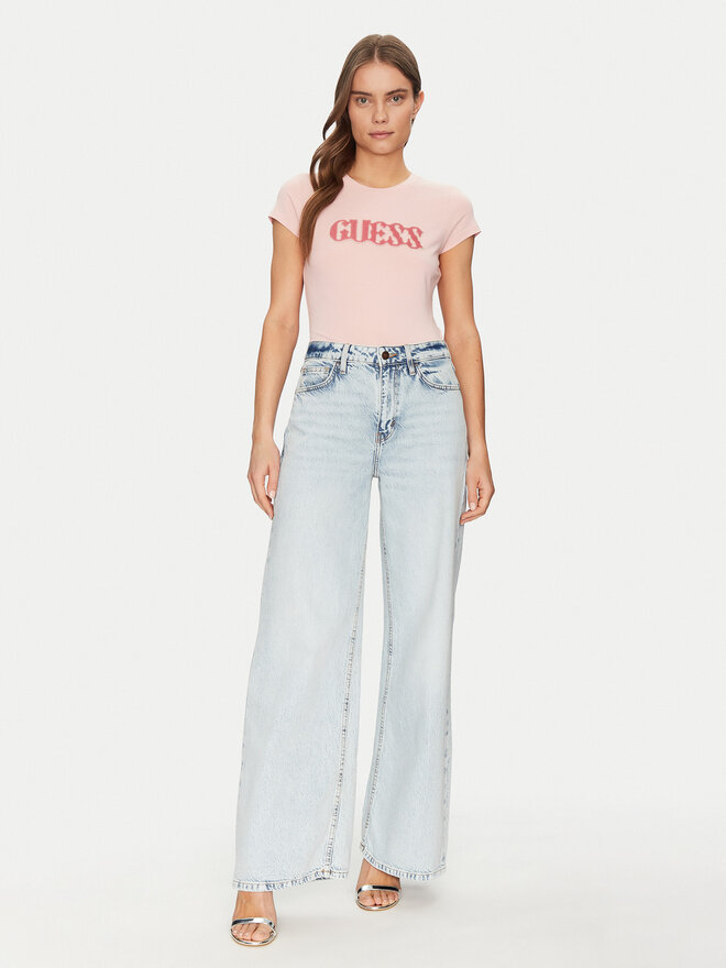 Guess Guess Póló W5GI42 J1314 Rózsaszín Slim Fit