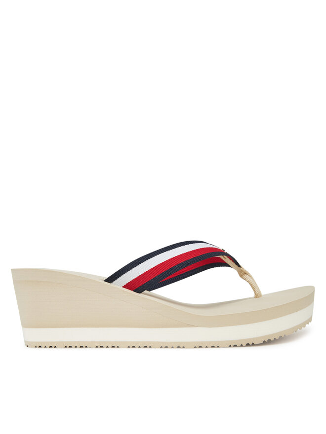 Tommy Hilfiger Джапанки Tommy Hilfiger Th Corporate Wedge Beach Sandal FW0FW08520 Бежов