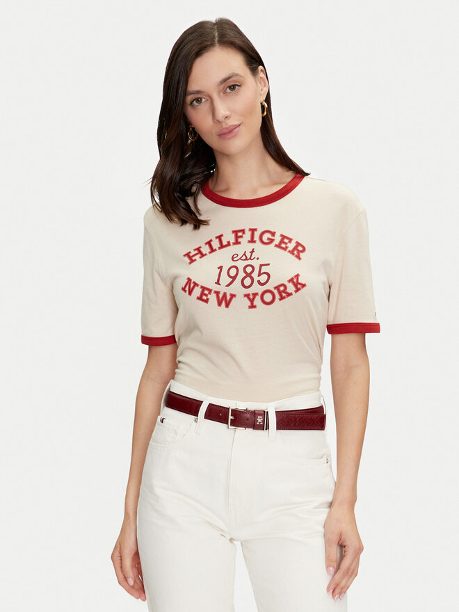 Tommy Hilfiger Tommy Hilfiger Marškinėliai Varsity Ringer WW0WW42585 Smėlio Regular Fit