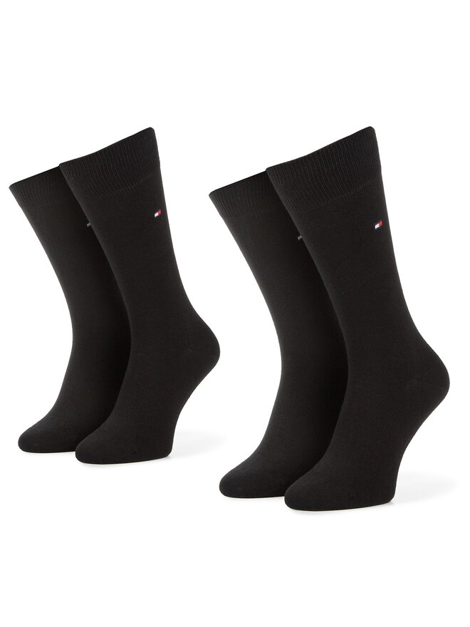 Tommy Hilfiger Sada 2 párů pánských vysokých ponožek Tommy Hilfiger 371111 Černá