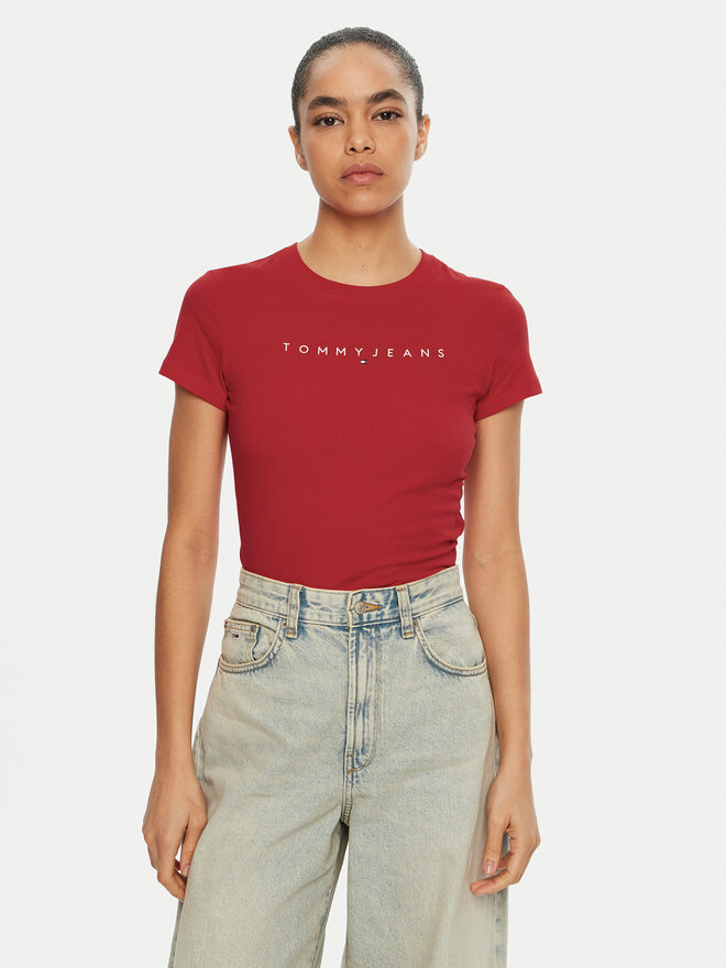 Tommy Jeans Tommy Jeans T-Shirt Linear DW0DW18398 Rot Slim Fit