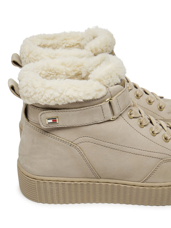 Tommy Hilfiger Sneakersy Tommy Hilfiger Faux Fur Nubuck Low Lace-Up FW0FW08172 Béžová