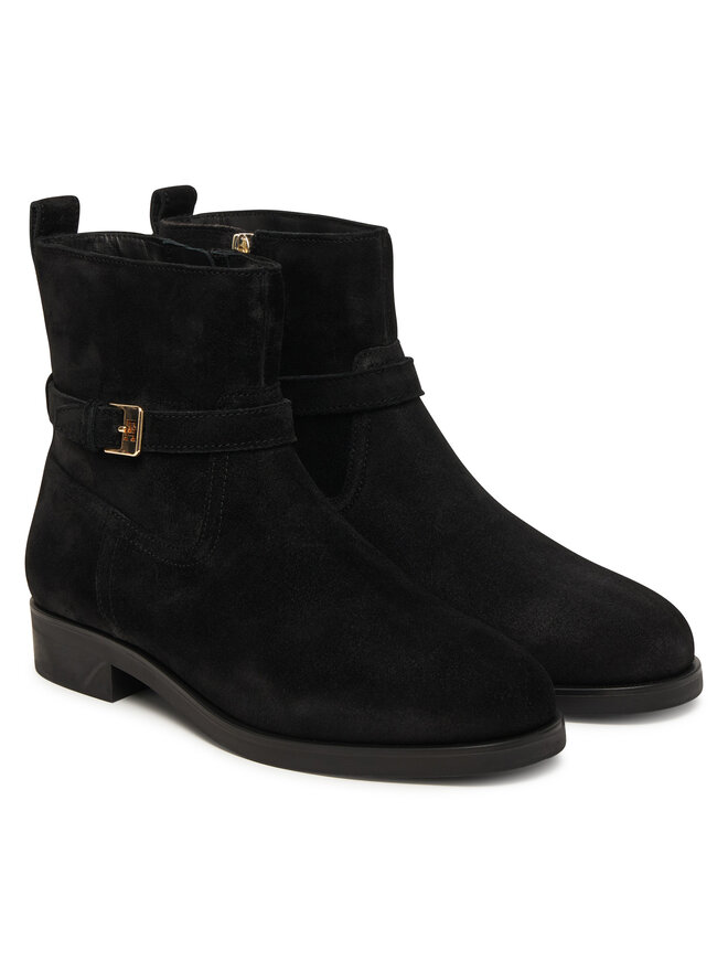 Tommy Hilfiger Μποτάκια Tommy Hilfiger Th Buckle Riding Suede Bootie FW0FW09047 Μαύρο
