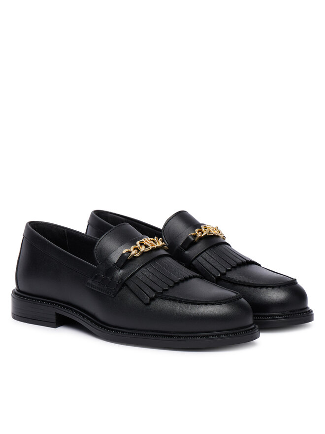 Tommy Hilfiger Slipper Tommy Hilfiger Th Chain Fringe Leather Loafer FW0FW09668 Schwarz