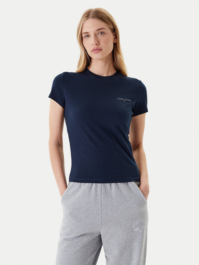 Tommy Jeans Tommy Jeans Marškinėliai Linear DW0DW21164 Tamsiai mėlyna Slim Fit