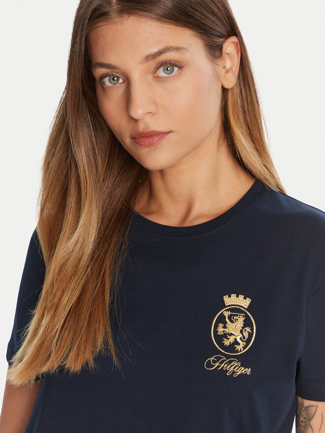 Tommy Hilfiger Tommy Hilfiger Camiseta Gold Crest WW0WW46153 Azul marino Regular Fit