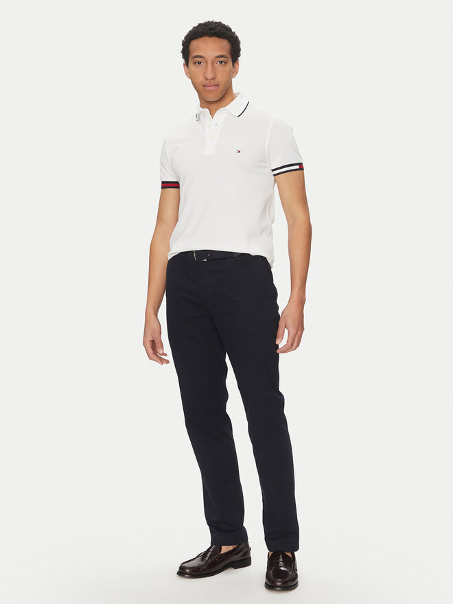 Tommy Hilfiger Tommy Hilfiger Pólóing Flag Cuff MW0MW38458 Fehér Slim Fit