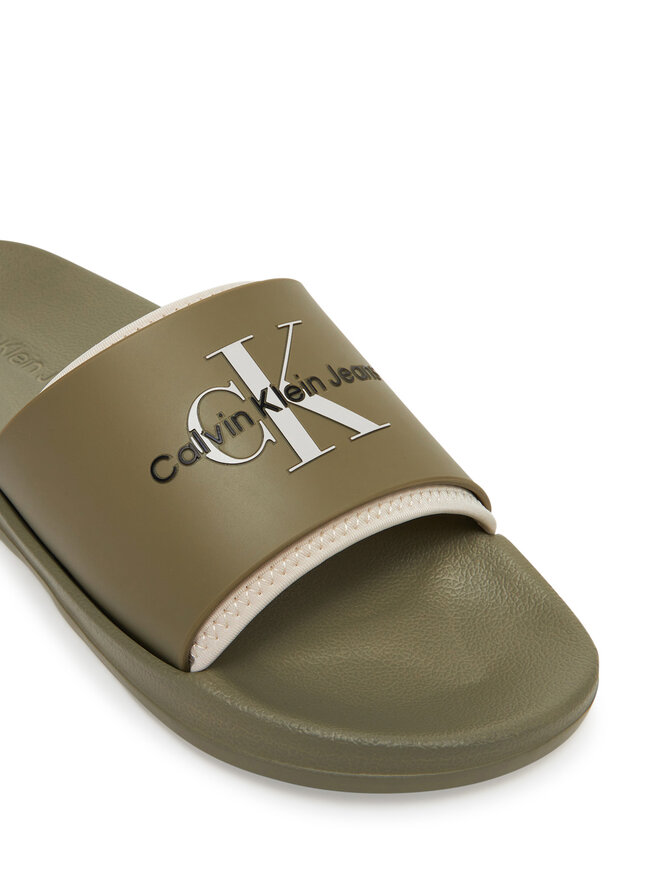 Calvin Klein Jeans Şlapi Calvin Klein Jeans Slide Rubber Neoprene Monologo YM0YM00361 Kaki
