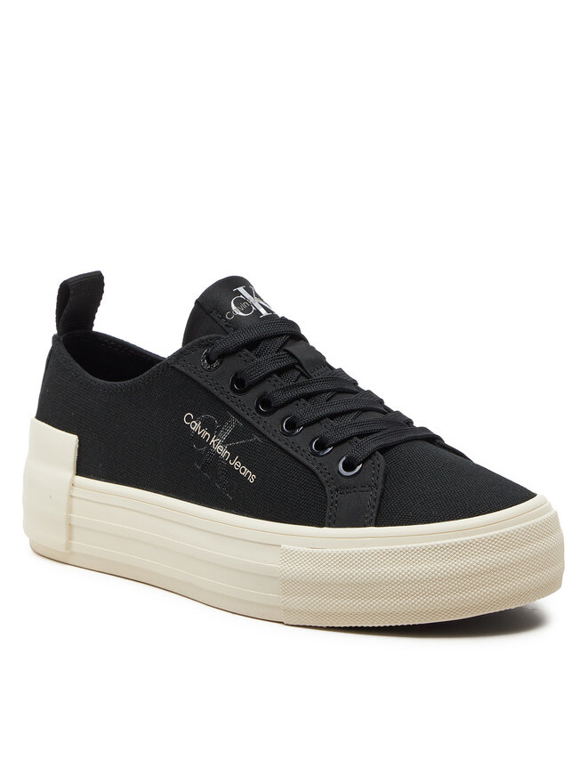Calvin Klein Jeans Гуменки Calvin Klein Jeans Bold Vulc Flatf Low Lace Mix Mtl YW0YW01465 Черен