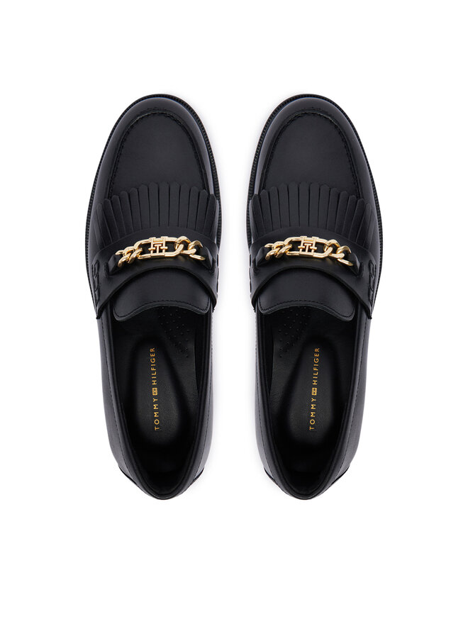 Tommy Hilfiger Slipper Tommy Hilfiger Th Chain Fringe Leather Loafer FW0FW09668 Schwarz