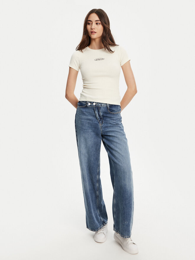 Guess Jeans Guess Jeans Camiseta W5YP37 KA0H1 Écru Slim Fit