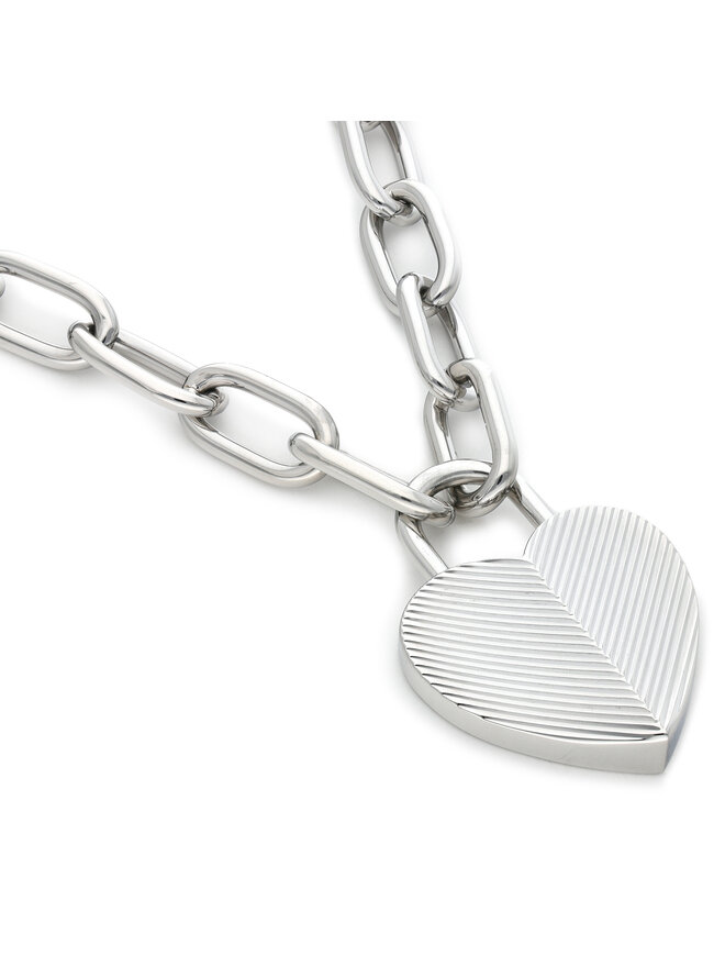 Fossil Naszyjnik Fossil Harlow Linear Texture Heart JF04657040 Srebrny