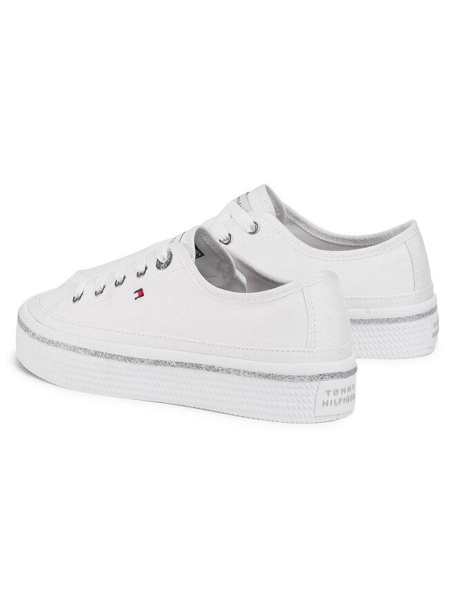 Tommy Hilfiger Sneakers aus Stoff Tommy Hilfiger Glitter Detail Flatform Sneaker FW0FW05013 Weiß