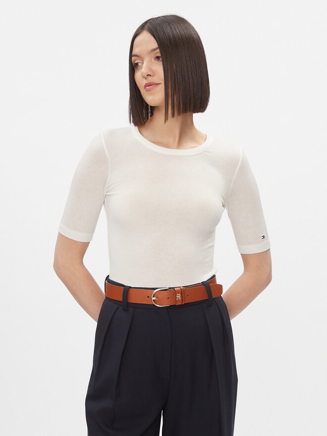 Tommy Hilfiger Tommy Hilfiger Marškinėliai Slim Soft Tencel C-Nk 1/2Slv WW0WW39789 Écru Slim Fit