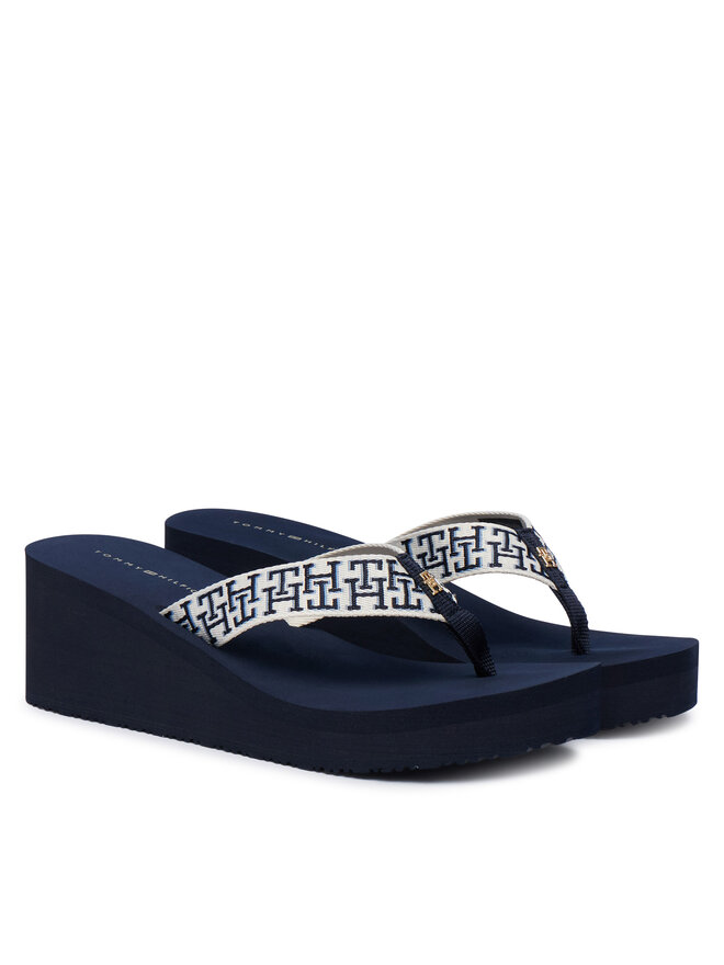 Tommy Hilfiger Zehentrenner Tommy Hilfiger Wedge Summer Sandal Mono FW0FW09698 Dunkelblau