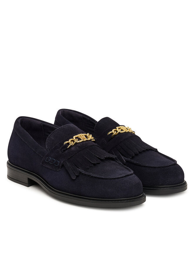 Tommy Hilfiger Slipper Tommy Hilfiger Th Chain Fringe Suede Loafer FW0FW09918 Dunkelblau