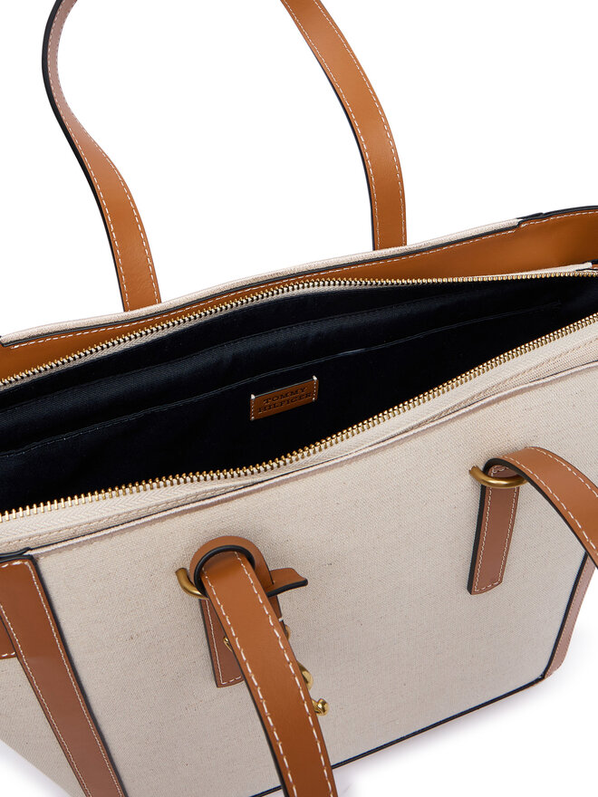 Tommy Hilfiger Handtasche Tommy Hilfiger Th Script Tote Canvas AW0AW18829 Creme
