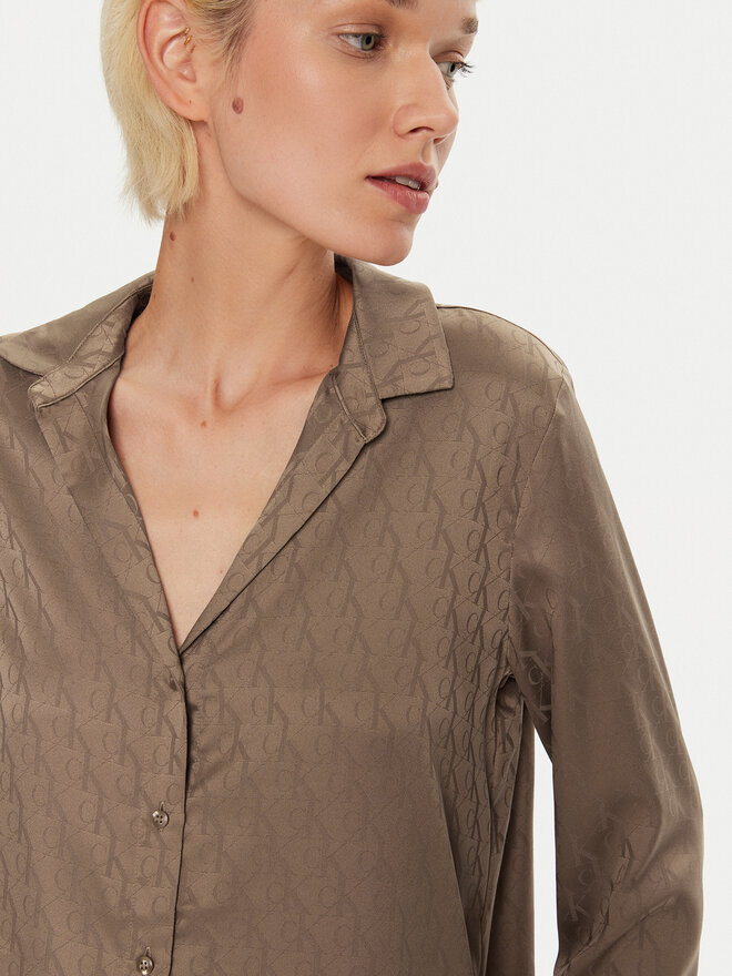 Calvin Klein Calvin Klein Μπλούζα πιτζάμας Buttondown 000QS7302E Καφέ Regular Fit