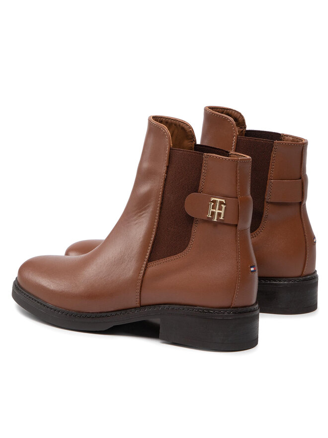 Tommy Hilfiger Chelsea Tommy Hilfiger Leather Flat Boot FW0FW06749 Marrone