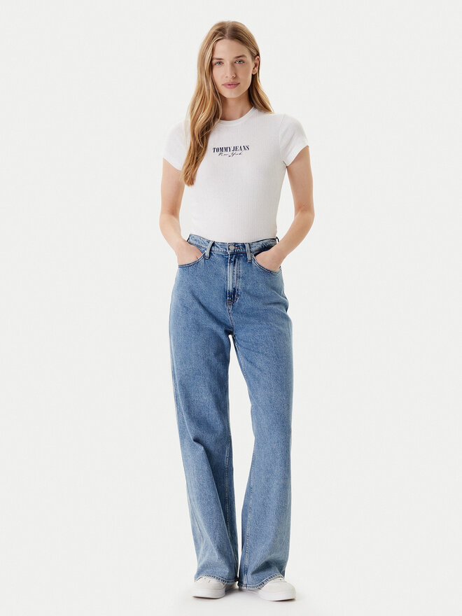 Tommy Jeans Tommy Jeans Majica Logo Pointelle DW0DW20899 Écru Slim Fit