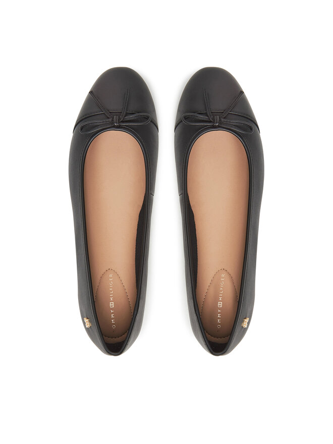 Tommy Hilfiger Μπαλαρίνες Tommy Hilfiger Toe Cap Leather Ballerina FW0FW08759 Μαύρο