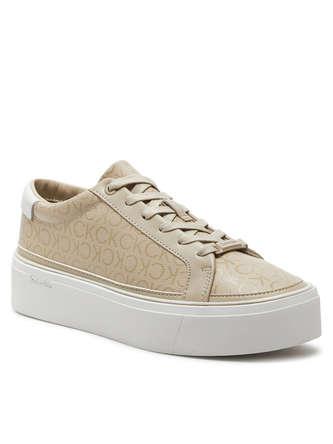 Calvin Klein Sneakersy Calvin Klein Flatform Cup Lace Up Epi Mono HW0HW01911 Béžová