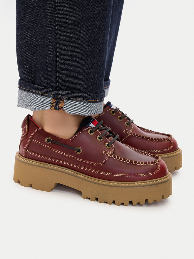 Tommy Jeans Halbschuhe Tommy Jeans Archive '01 Boat Shoe Leather EN0EN03003 Dunkelrot