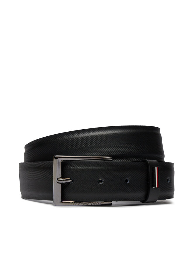 Tommy Hilfiger Cinturón para hombre Tommy Hilfiger Business Texture 3.5 Adj AM0AM12069 Negro