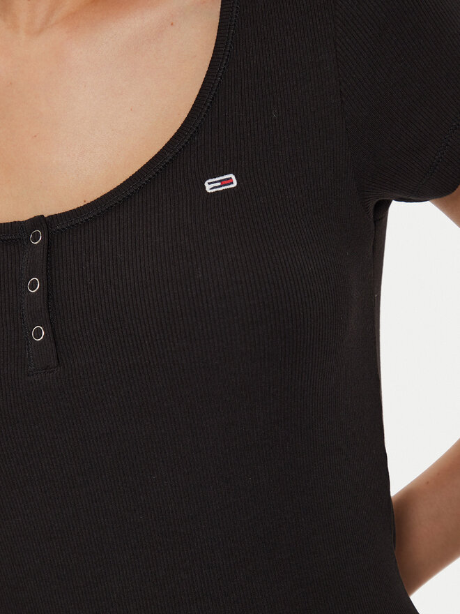 Tommy Jeans Tommy Jeans Marškinėliai Henley DW0DW18669 Juoda Slim Fit