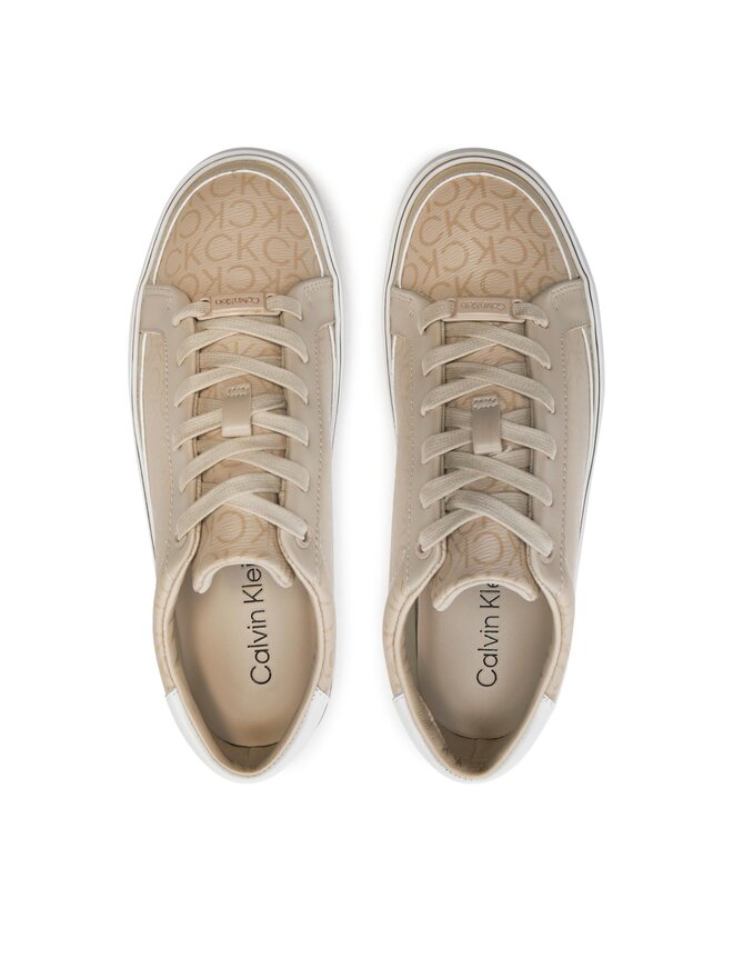 Calvin Klein Sneakersy Calvin Klein Flatform Cup Lace Up Epi Mono HW0HW01911 Béžová