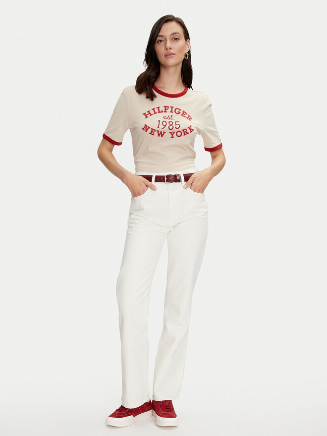Tommy Hilfiger Tommy Hilfiger T-Shirt Varsity Ringer WW0WW42585 Μπεζ Regular Fit