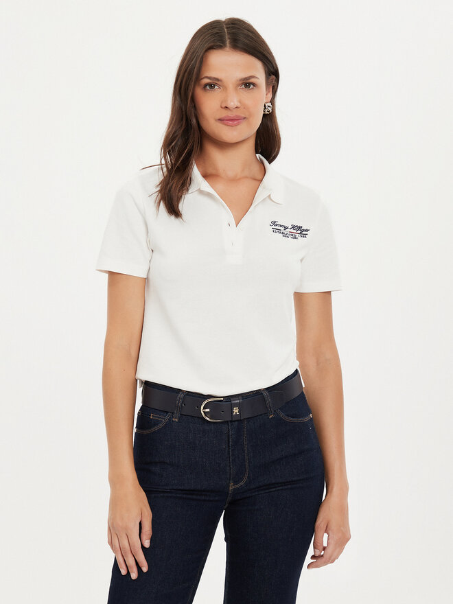 Tommy Hilfiger Tommy Hilfiger Polo Script WW0WW43624 Écru Slim Fit