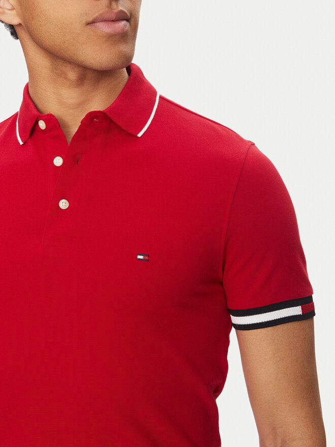 Tommy Hilfiger Tommy Hilfiger Pólóing Flag Cuff MW0MW38458 Piros Slim Fit