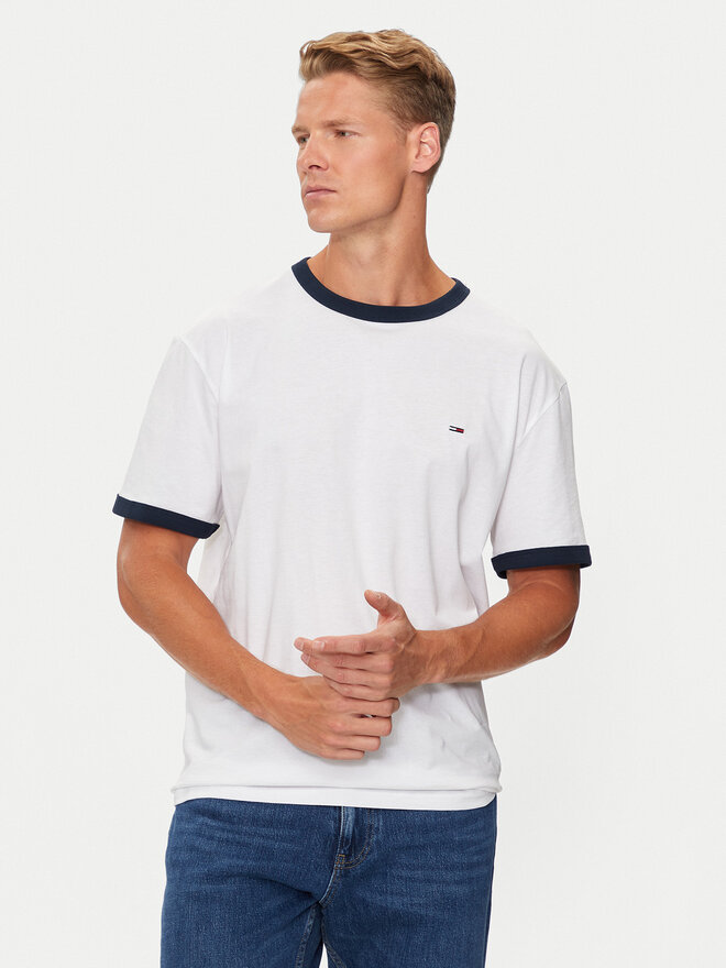 Tommy Jeans Tommy Jeans Marškinėliai Flag Ringer DM0DM19730 Balta Slim Fit