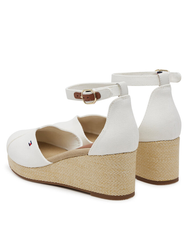 Tommy Hilfiger Īsi apavi Tommy Hilfiger Flag Closed Toe Mid Wedge Espad FW0FW08657 Balts