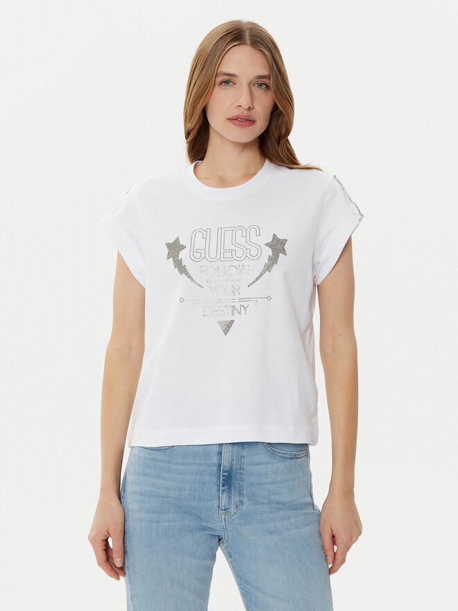 Guess Guess Marškinėliai W5RI06 I3Z14 Balta Regular Fit