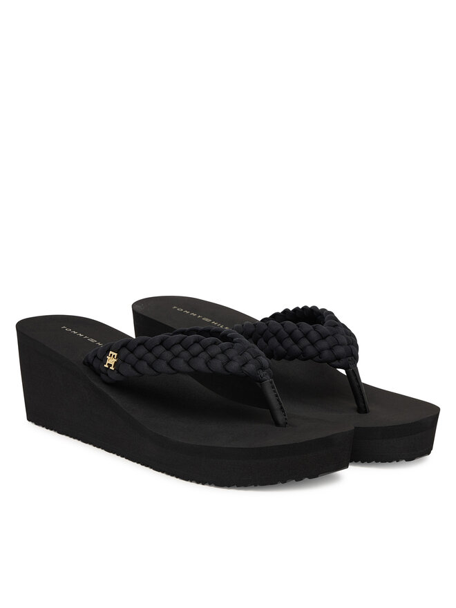 Tommy Hilfiger Zehentrenner Tommy Hilfiger Th Wedge Braided Summer Sandal FW0FW09198 Schwarz