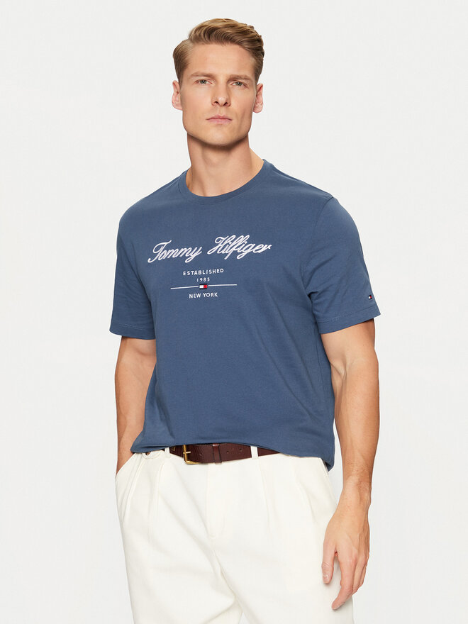 Tommy Hilfiger Tommy Hilfiger Camiseta Script Logo Tee MW0MW33691 Azul Regular Fit