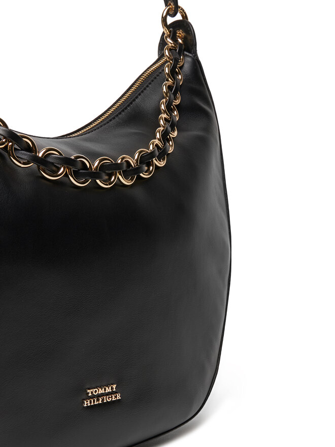 Tommy Hilfiger Kabelka Tommy Hilfiger Moon Leather Hobo AW0AW17468 Černá