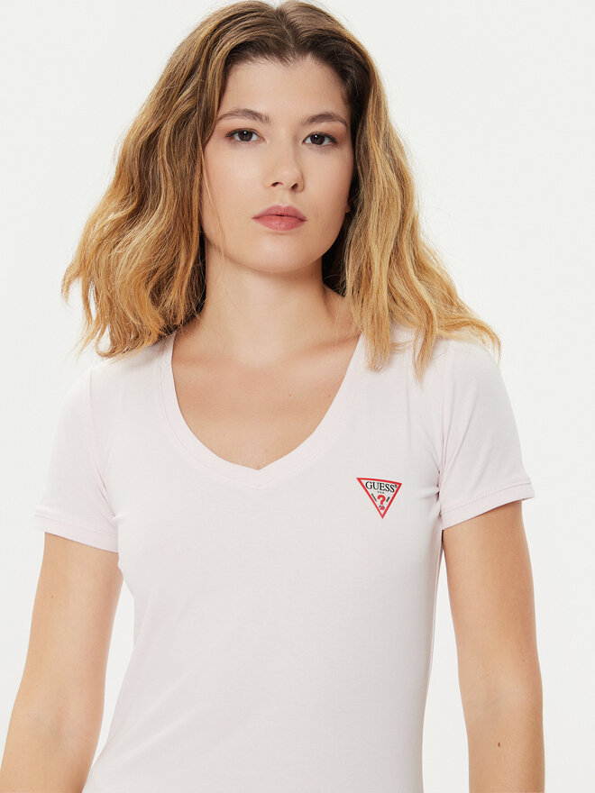 Guess Guess Marškinėliai W2YI45 J1314 Rožinė Slim Fit