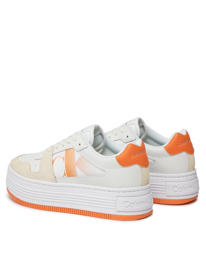 Calvin Klein Jeans Sneakersy Calvin Klein Jeans Bold Flatf Low Lace Mix Nbs Sat YW0YW01308 Bílá