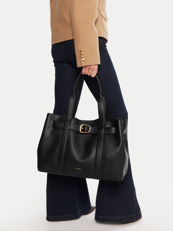 Calvin Klein Handtasche Calvin Klein Buckle Medium Tote LV04F3294G Schwarz