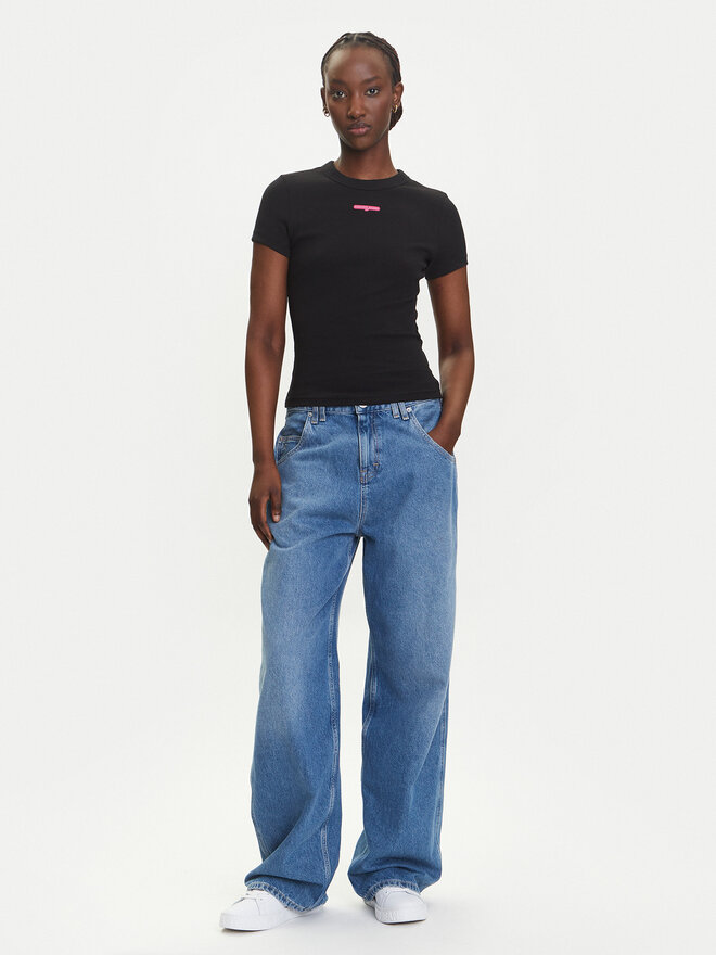 Tommy Jeans Tommy Jeans Marškinėliai Script Label DW0DW21402 Juoda Slim Fit