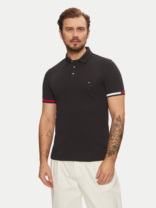 Tommy Hilfiger Tommy Hilfiger Poloshirt Flag Cuff MW0MW37518 Schwarz Slim Fit