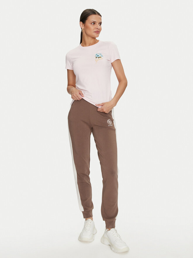 Guess Guess Marškinėliai Flowers W4YI30 J1314 Rožinė Slim Fit