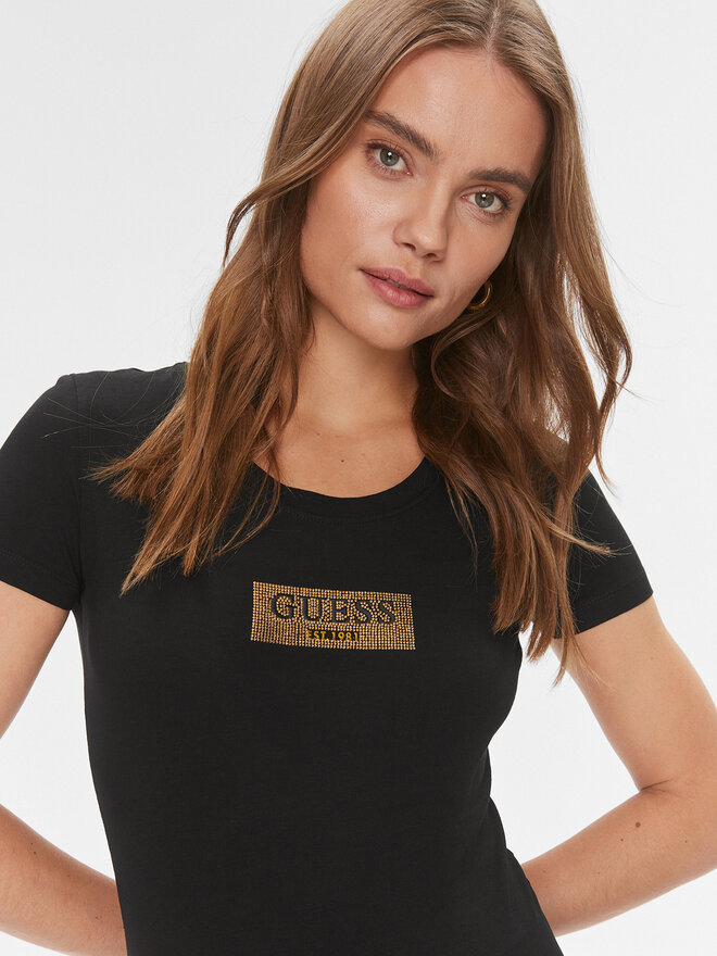 Guess Guess Marškinėliai W4RI33 J1314 Juoda Slim Fit