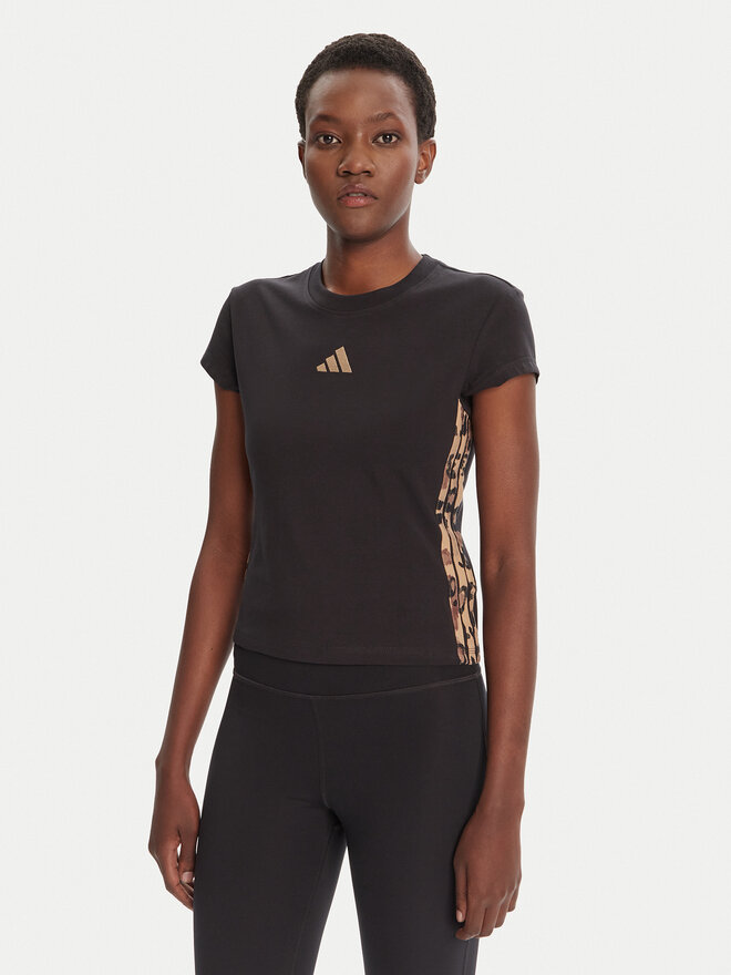 adidas adidas T-Shirt Animal Print 3-Stripes JM1856 Beige Slim Fit