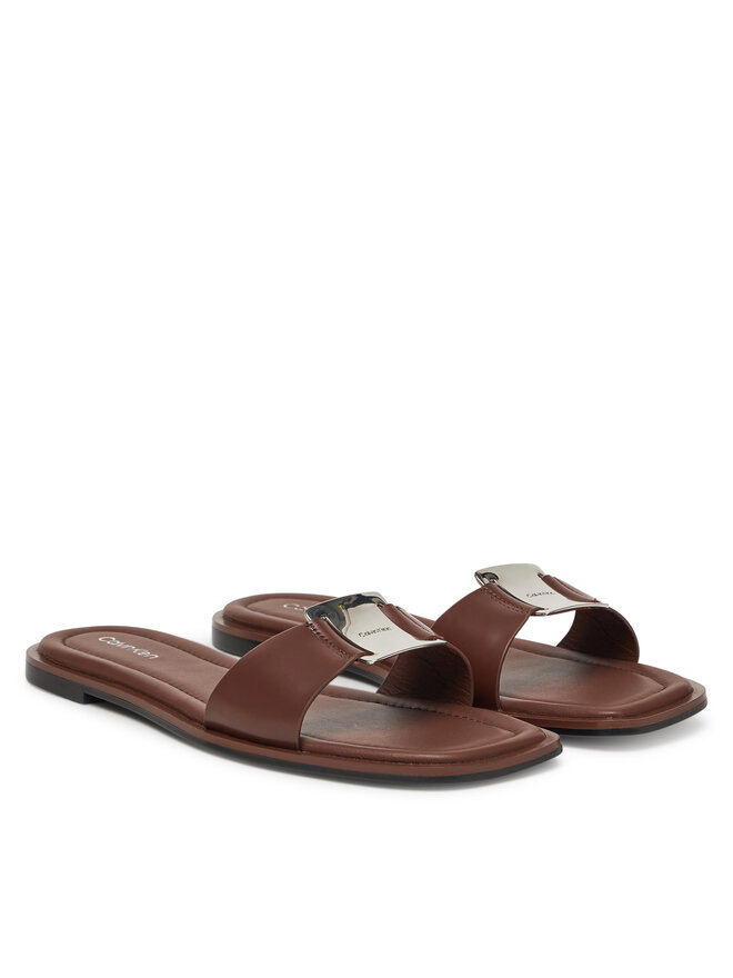 Calvin Klein Pantoletten Calvin Klein Flat Slide W/Ck Hw Big - Lth HW0HW02482 Braun